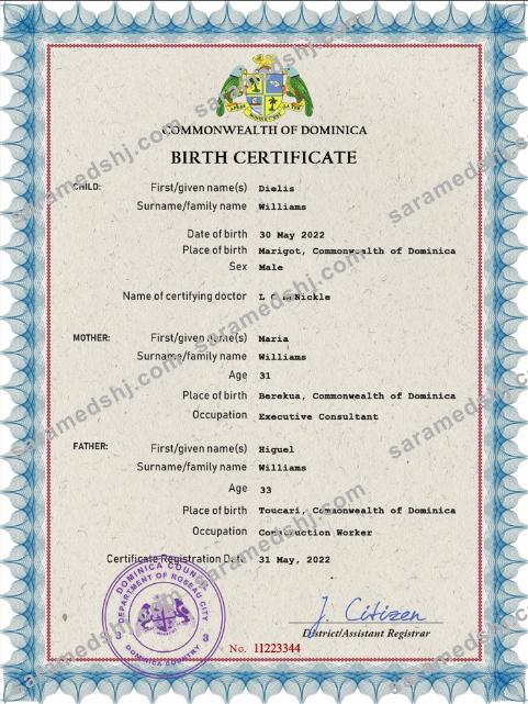Dominica vital record birth certificate PSD template